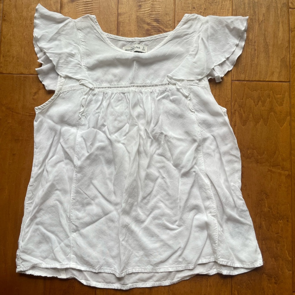 Abercrombie & Fitch White Ruffle Sleeve Cotton Top